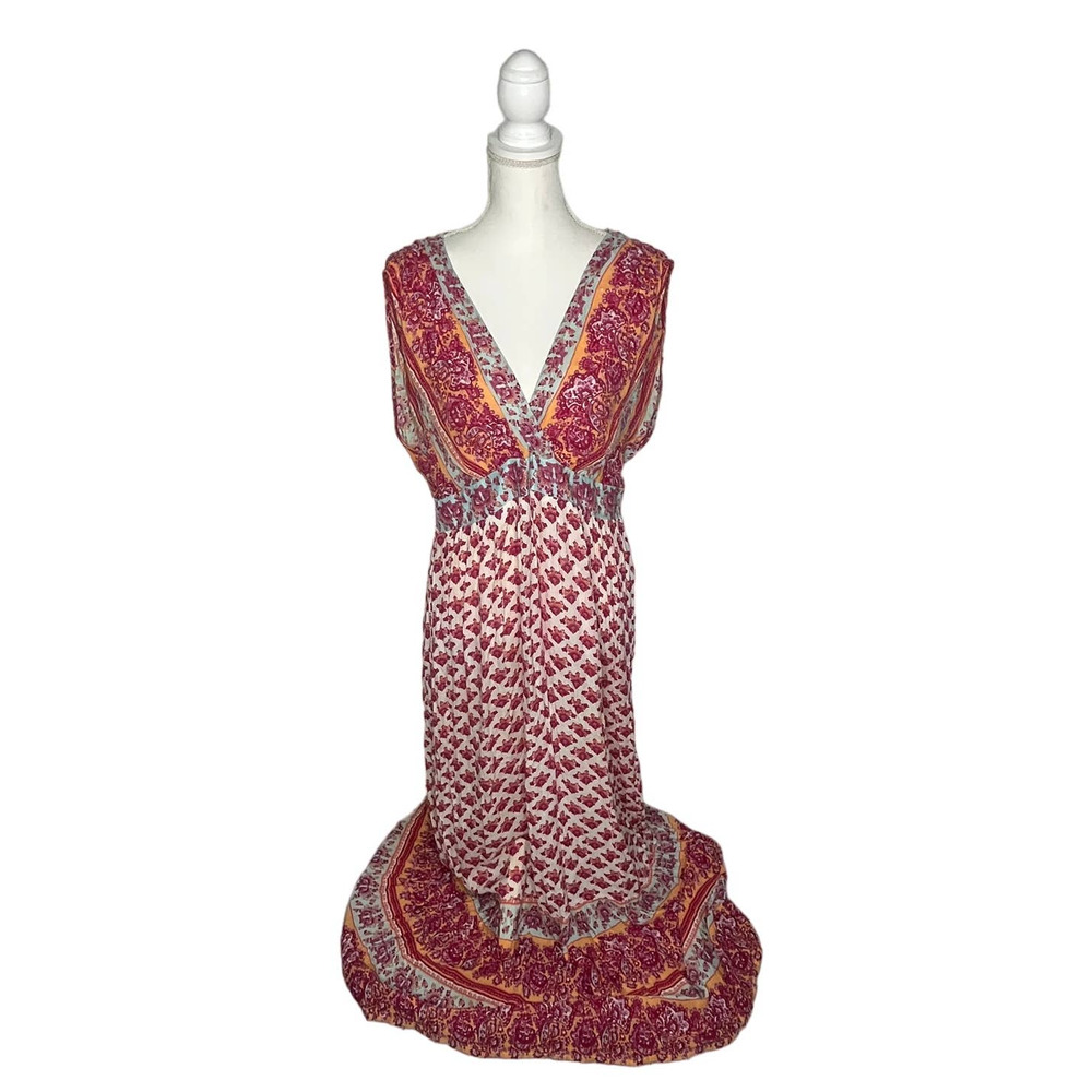 H&M Women's Maxi Pink Paisley Floral Boho Print Sleeveless Maxi Dress Size 12